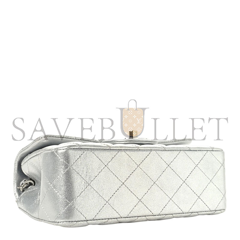 Ch**el mini rectangular flap bag in metal silver (20*13*6cm)